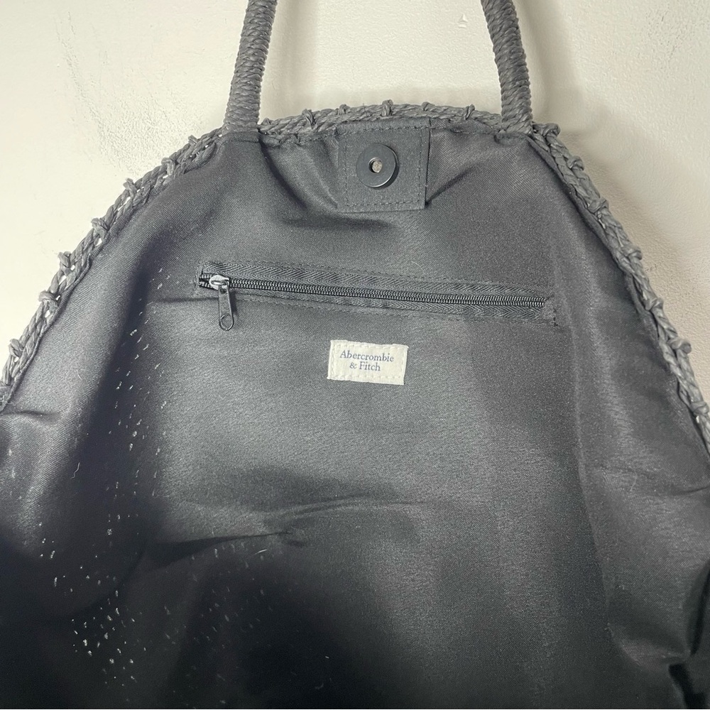 Abercrombie & Fitch Large Straw Women's Black Tote Bag Natural Round Bag - Picture 3 of 10